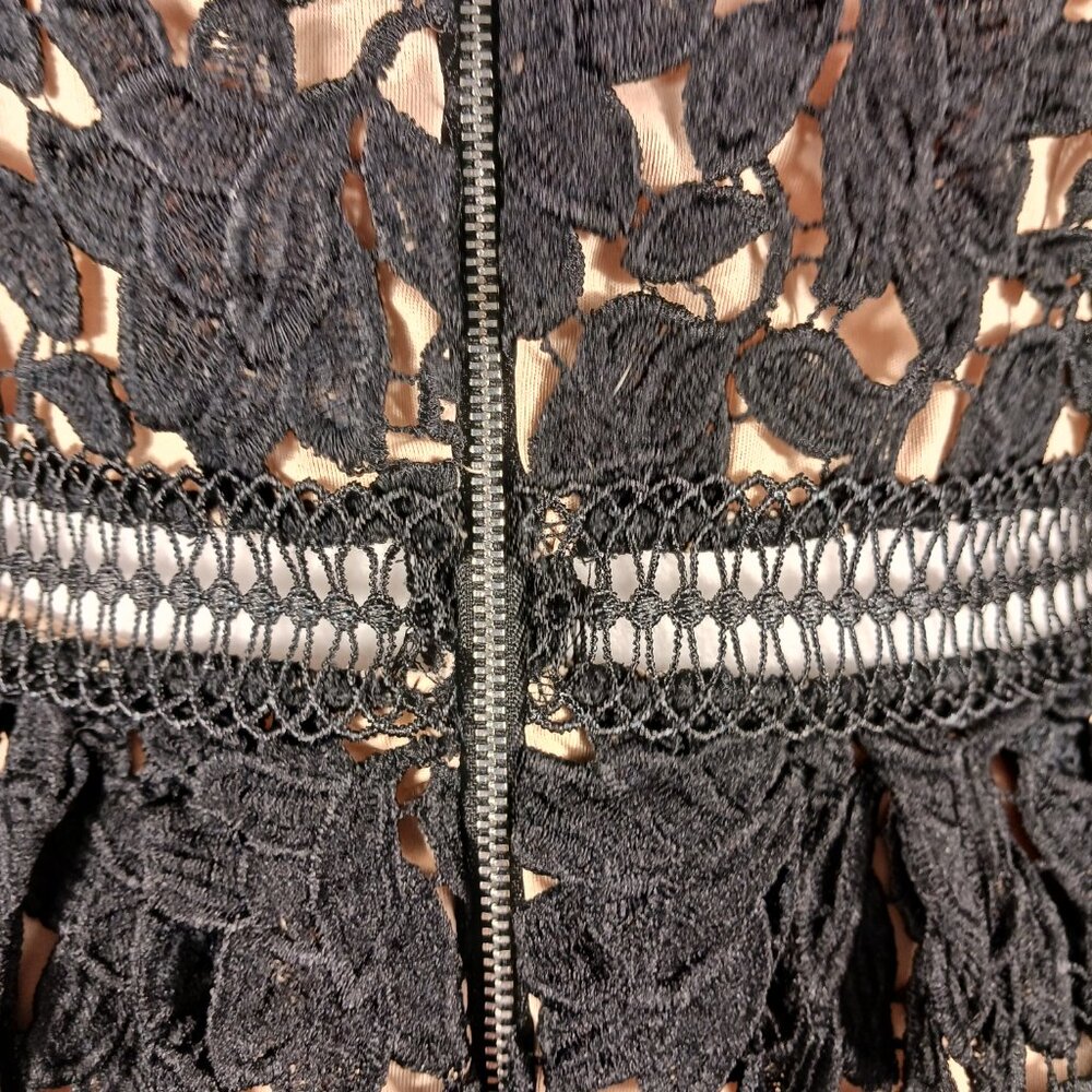 Just Me, Black Lace Midi Dress, LRG, Nude Mini Length Lining Sleeveless Cocktail - Picture 10 of 16